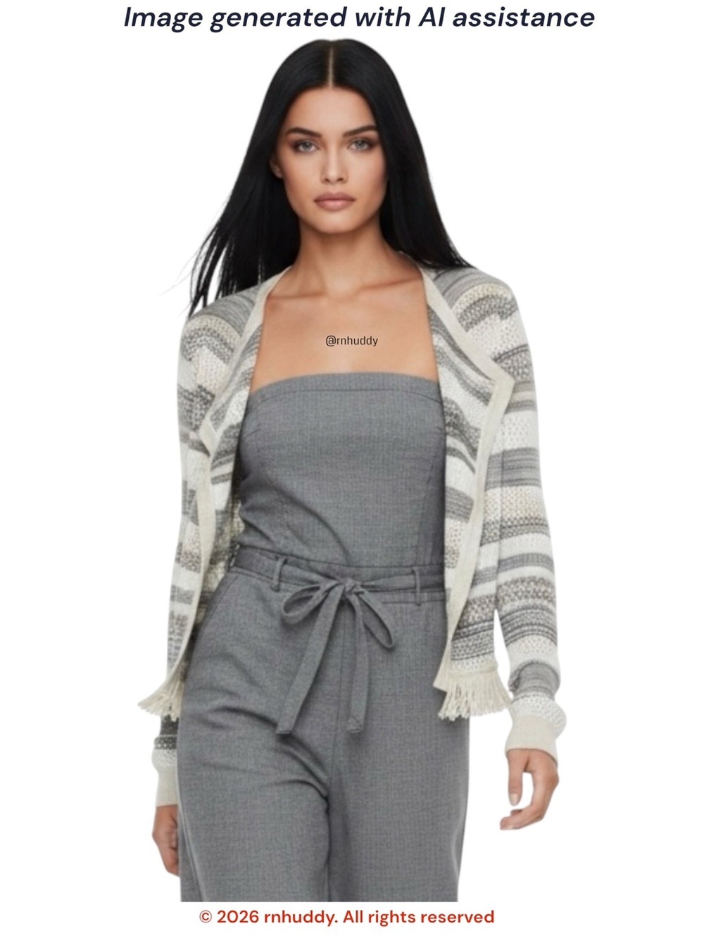 White House Black Market M mix stitch striped fringe open cardigan